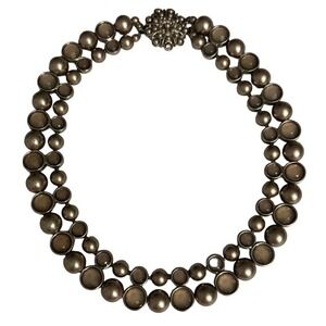 BANANA REPUBLIC 2 Strand Glass Moonstone and Faux Pearl Choker Necklace 16"